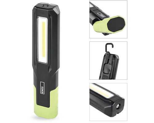 Nabíjecí LED pracovní svítilna Emos s COB LED, magnetickou základnou a výklopným háčkem.