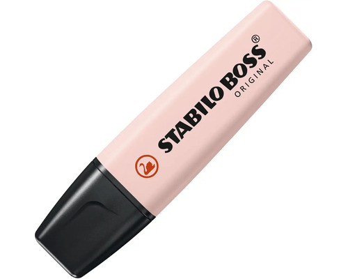 Zvýrazňovač Stabilo Boss Original v pastelově růžové barvě s černým uzávěrem.