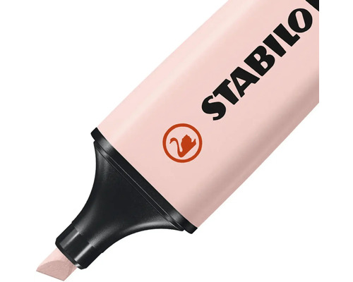 Růžový zvýrazňovač Stabilo Boss Original s klínovým hrotem a Stabilo Logo.