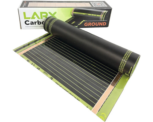 Infračervená topná fólie Larx Carbon Ground pro podlahové vytápění s obalem produktu.