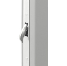 Kovová háková závora pro posuvné dveře nebo brány.