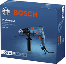 Příklepová vrtačka Bosch Professional GSB 600 v originálním balení s výkonem 600 wattů.