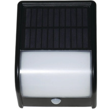 Černé solární LED nástěnné svítidlo s pohybovým senzorem pro venkovní použití.