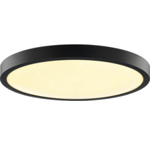 Kulaté stropní LED svítidlo s černým tělem a efektem hvězdné oblohy.