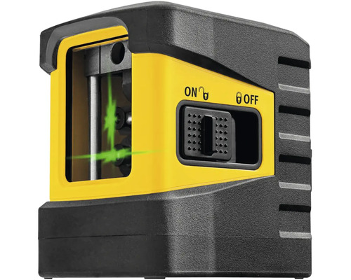 Křížový laser se zeleným paprskem a bočním vypínačem.