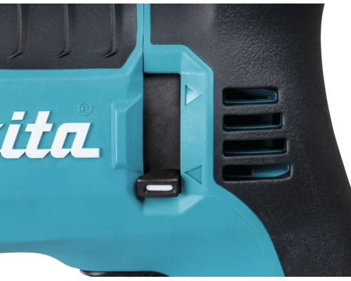 Detailní pohled na elektrické nářadí Makita s přepínačem směru otáčení a Makita Logo.