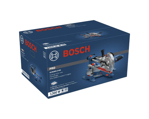Originální balení pokosové pily Bosch GCM 305-216 S s výkonem 1300 Wattů.