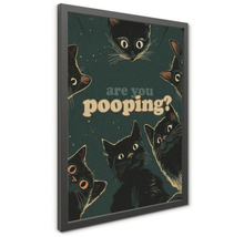 Rámovaný obraz na stěnu s ilustracemi černých koček a textem are you pooping.