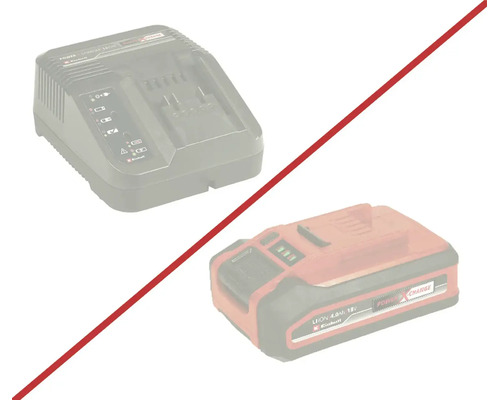 Startovací sada Einhell Power X-Change s 18 Volt 4,0 Ampérhodinovým Lithium-Iontovým akumulátorem a odpovídající nabíječkou.