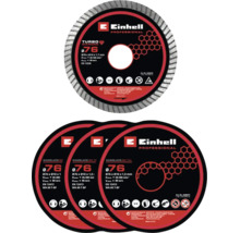 Sada Einhell Professional s diamantovým řezným kotoučem Turbo 76 milimetrů a třemi řeznými kotouči na kov 76 milimetrů.