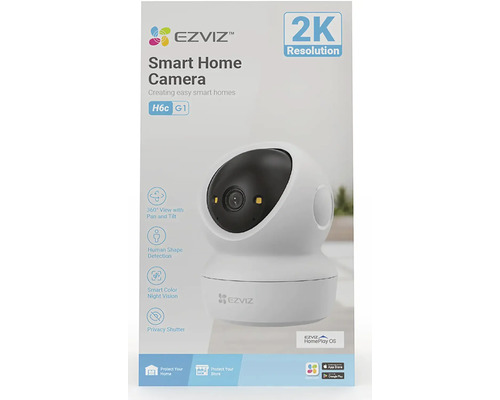 Chytrá domácí kamera EZVIZ H6c G1 s rozlišením 2K, 360 stupňovým otáčením a naklápěním, detekcí osob a barevným nočním viděním.