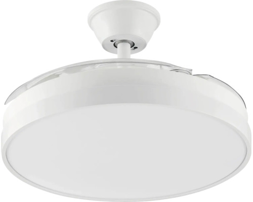 Stropní ventilátor s LED osvětlením a zatahovacími lopatkami, kulatý design