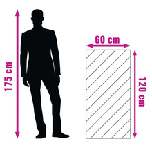 Porovnání velikosti osoby o výšce 175 centimetrů a obdélníkového objektu o rozměrech 120 na 60 centimetrů.
