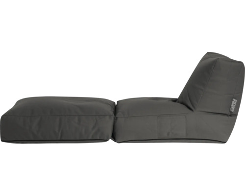 Šedý sedací vak ve stylu lehátka s podnožkou od Sitting Point. Vybaven boční kapsou a vysokým opěradlem.