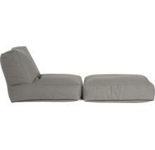 Šedá sada sedacích vaků skládající se z křesla a taburetu, moderní design, polstrovaný.