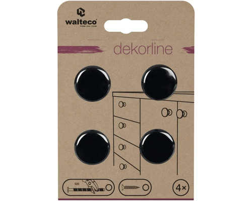 Walteco Logo. Nábytkové knoflíky Walteco dekorline, 4 kusy, kulaté, černé, pro závit M4.