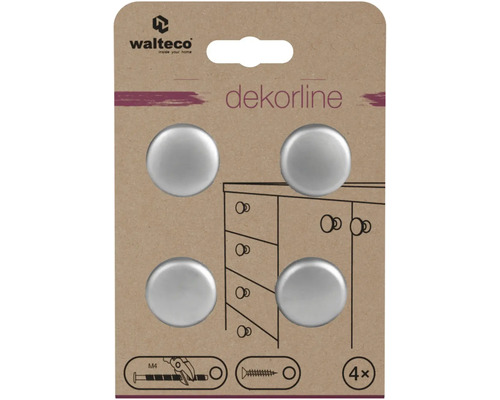 4 kulaté stříbrné nábytkové knoflíky Dekorline se závitem M4, Walteco Logo.