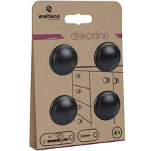 Walteco Logo, 4 kulaté černé nábytkové knoflíky dekorline na kartonovém obalu, vhodné pro závit M4.