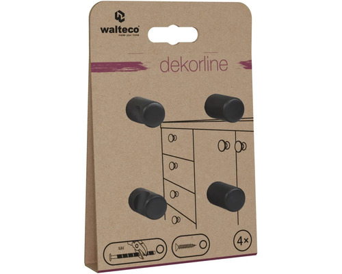 Nábytkové knoflíky Walteco Dekorline, sada 4 kusů, válcové, černé.