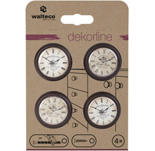 Nábytkové knoflíky Walteco dekorline, sada 4 kusů, design vintage hodiny, kulaté s římskými číslicemi.