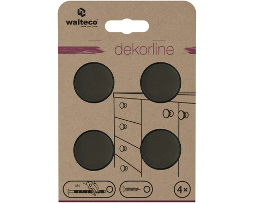 Walteco Logo, nábytkové knoflíky kulaté ploché sada 4 kusů pro závit M4.
