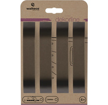Walteco Logo, čtyři ploché kovové nábytkové úchytky na skříňky, včetně šroubů M4, série dekorline.