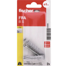 Fischer Logo. Fischer univerzální hmoždinka FFA 8 S se zápustným šroubem, průměr 8 milimetrů, délka 50 milimetrů, 2 kusy, z nylonu.