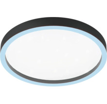 Moderní kulaté stropní LED svítidlo s tmavým okrajem a bílou světelnou plochou.