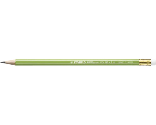 Stabilo Logo, tužka GREENgraph 6004 tvrdost HB s gumou, certifikace Forest Stewardship Council.
