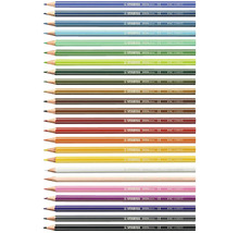 Pastelky Stabilo GREENcolors v sadě s 24 kusy, šestihranné tužky z FSC certifikovaného dřeva s bílými pruhy.