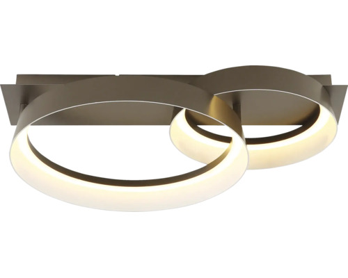 Moderní stropní LED svítidlo z kovu se dvěma propletenými kruhy, teplé bílé světlo.