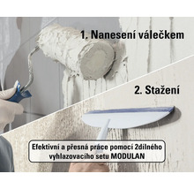 Dvoukrokový proces s vyhlazovacím setem MODULAN: nejprve nanesení hmoty válečkem, poté zahlazení širokou špachtlí.