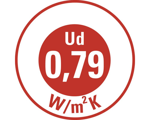 Hodnota Ud 0,79 Watt na metr čtvereční a Kelvin pro součinitel prostupu tepla dveří.