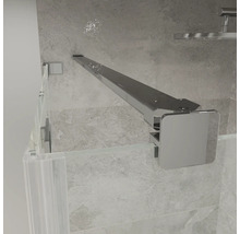 Stabilizační tyč pro sprchové zástěny z chromovaného kovu, čtvercový design, pro upevnění skleněné stěny ke stěně.