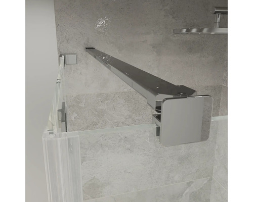 Stabilizační tyč pro sprchové zástěny z chromovaného kovu, čtvercový design, pro upevnění skleněné stěny ke stěně.