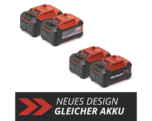 Akumulátory Einhell Power X-Change, 18 Volt, 5,2 Ampérhodin, Lithium-iontové, srovnání starého a nového designu při stejné technologii baterie.