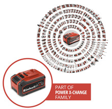 Akumulátor Einhell Power X-Change jako součást rozsáhlého systému s mnoha kompatibilními nástroji a zahradní technikou.