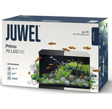Akvarijní set Juwel Primo 70 LED o objemu přibližně 70 litrů, rozměry 61 na 31 na 43,5 centimetrů.