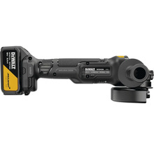 Akumulátorová úhlová bruska DeWalt DCG45M s bezuhlíkovým motorem, přídavnou rukojetí a 18voltovým akumulátorem ze speciální edice McLaren.