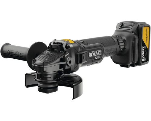 Akumulátorová úhlová bruska DeWalt 18 Volt Special Edition s přídavnou rukojetí a akumulátorem, bez kotouče.
