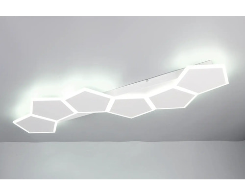 Moderní LED stropní svítidlo s geometrickými prvky ve tvaru včelí plástve namontované na stropě