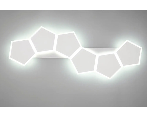 Moderní nástěnné LED svítidlo s pěti propojenými pětiúhelníkovými světelnými prvky pro nepřímé osvětlení místnosti.
