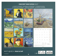 Nástěnný kalendář 2027 Vincent van Gogh na 16 měsíců, rozměry 30 krát 60 centimetrů, umělecký kalendář s obrazy Vincenta van Gogha.