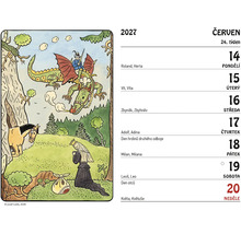 Nástěnný kalendář 2027 s ilustrací Josefa Lady pro červnový týden s drakobijcem a modlící se ženou