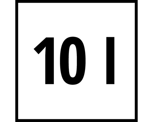 Symbol s uvedeným objemem 10 litrů.