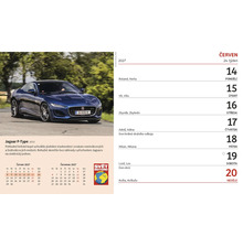 Nástěnný kalendář 2027 s vozem Jaguar F-Type na listu pro měsíc červen.