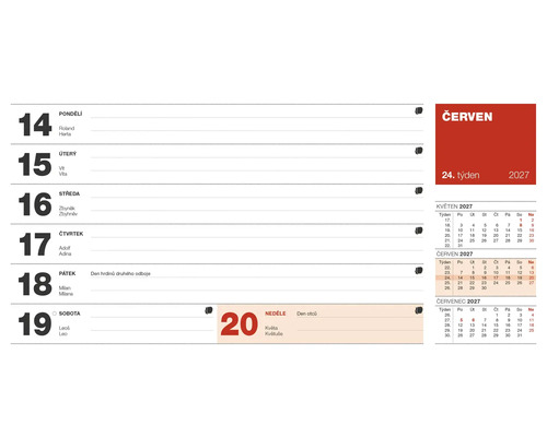 List týdenního kalendáře pro červen 2027 s přehledem kalendáře.