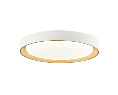 Kulaté LED stropní svítidlo v moderní kombinaci vzhledu dřeva a jednoduchého designu.