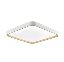 Čtvercové stropní LED svítidlo s dřevěným rámem a plochou světelnou plochou pro moderní osvětlení interiéru.