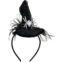 Halloweenska celenka s mini carodejnickym kloboukem s motivem pavouka a perim